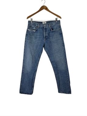 AGOLDE Womens Parker Long Straight Denim Jeans Blue Button Fly Organic Cotton 28